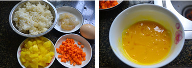 菠萝鲜虾炒饭的做法步骤2
